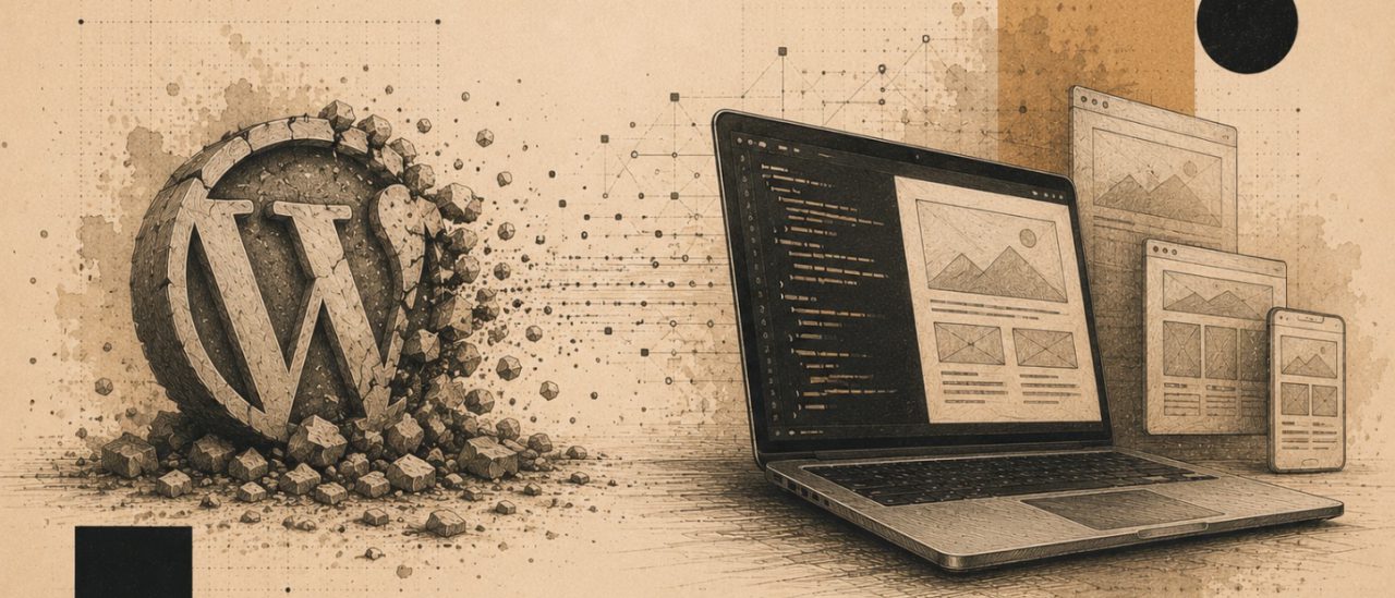 WordPress qui s’efface face à un ordinateur portable — site sur mesure modulaire et administration intuitive