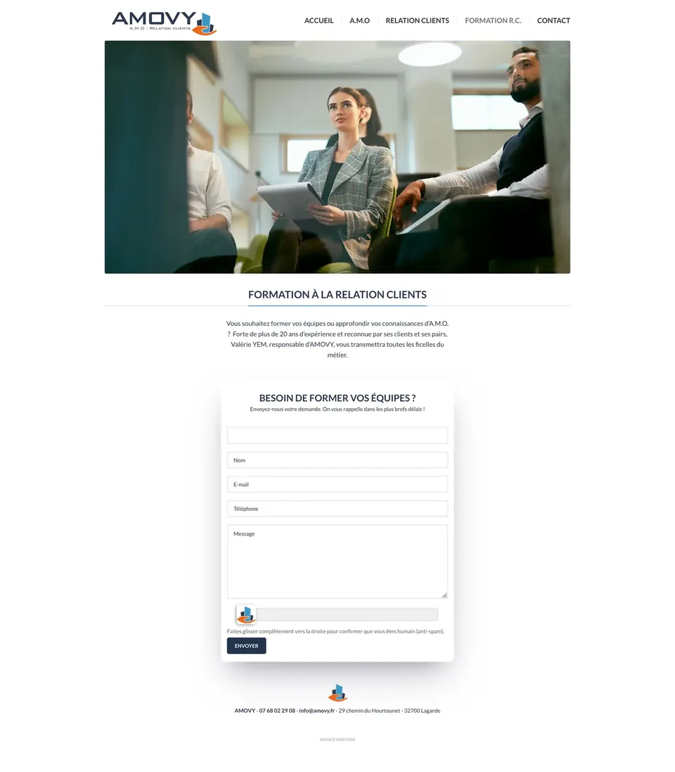 Page Formation à la relation clients du site Amovy