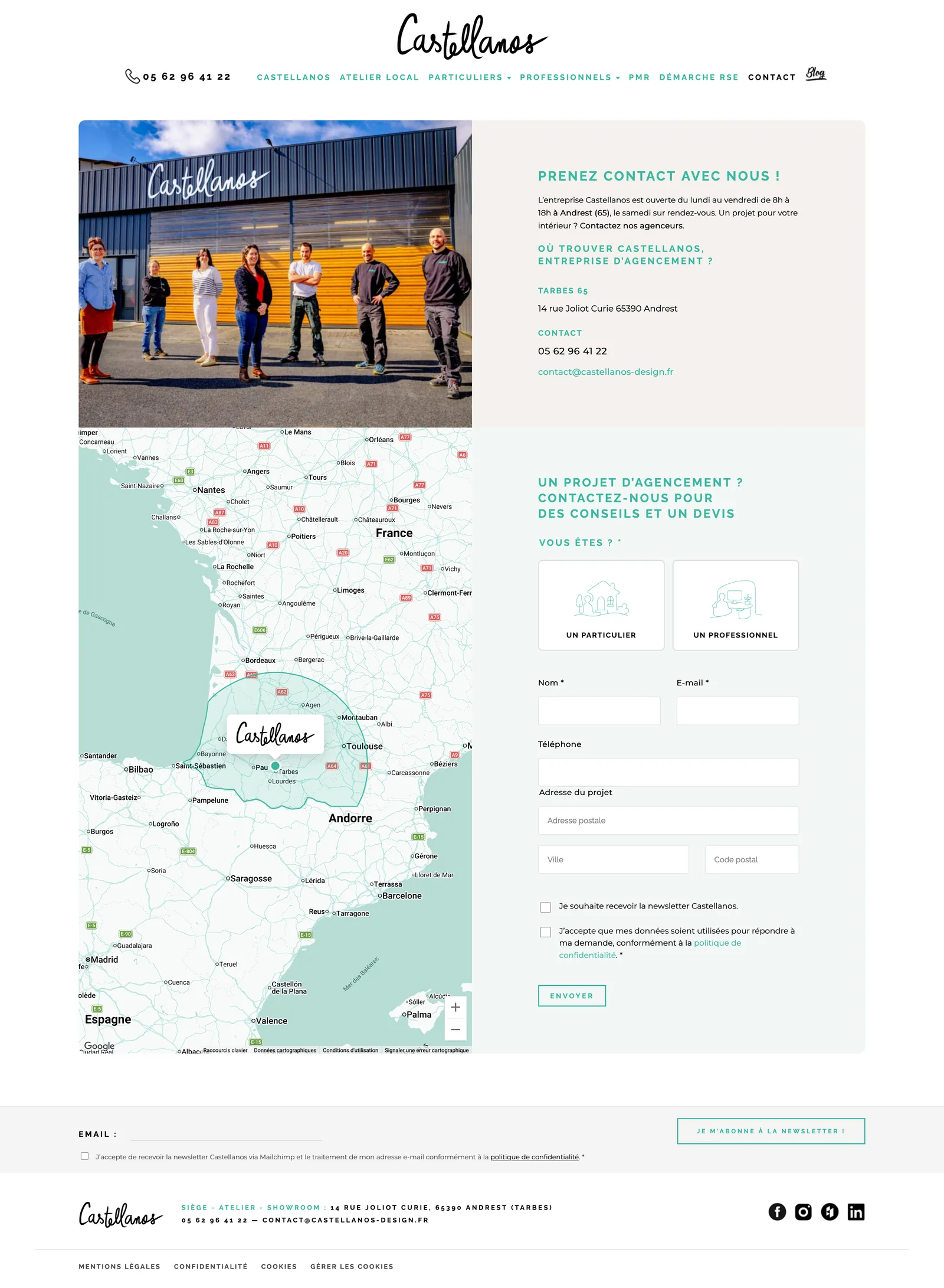 Page contact du site Castellanos Design