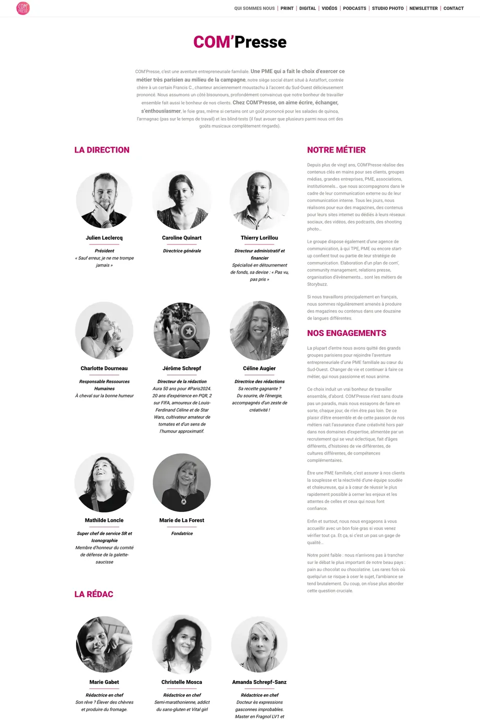 Page Qui sommes-nous de l’agence Com’Presse
