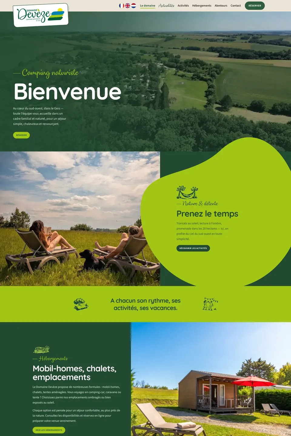 Page d’accueil du site Domaine Devèze