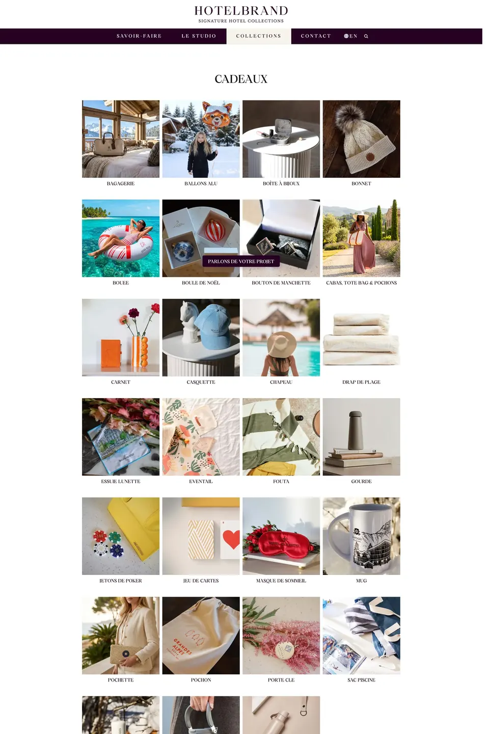 Page Cadeaux du site Hotelbrand