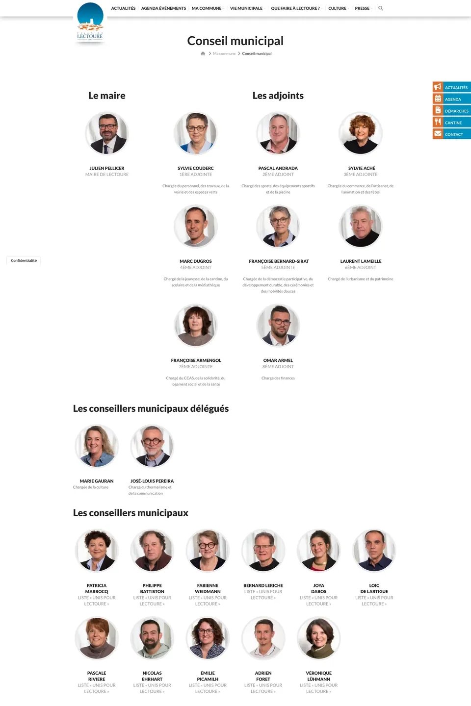 Page du conseil municipal de la ville de Lectoure