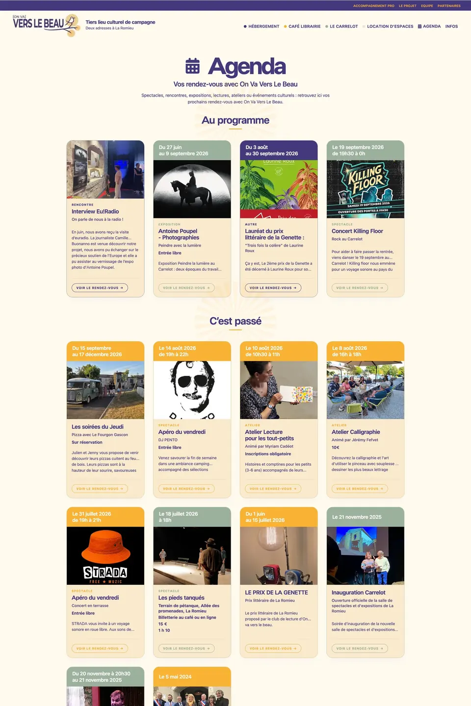 Page Agenda du site On Va Vers Le Beau