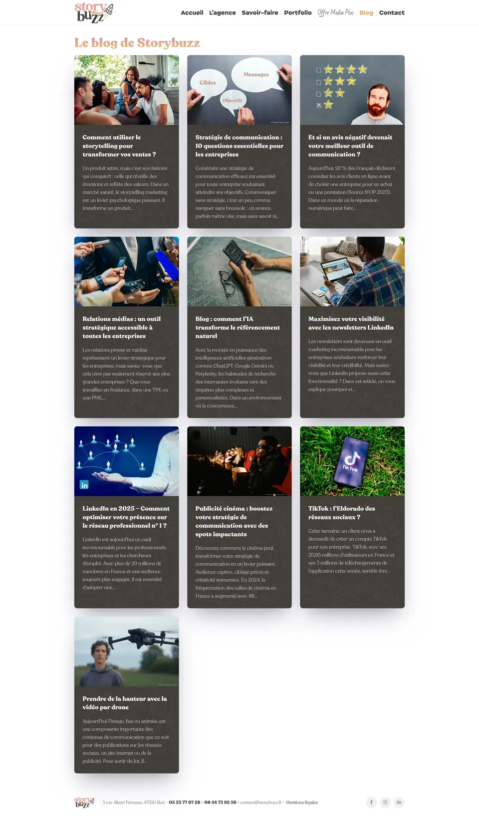 Page Blog du site StoryBuzz