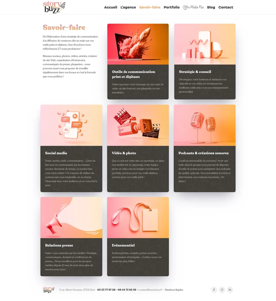 Page Savoir-faire du site StoryBuzz