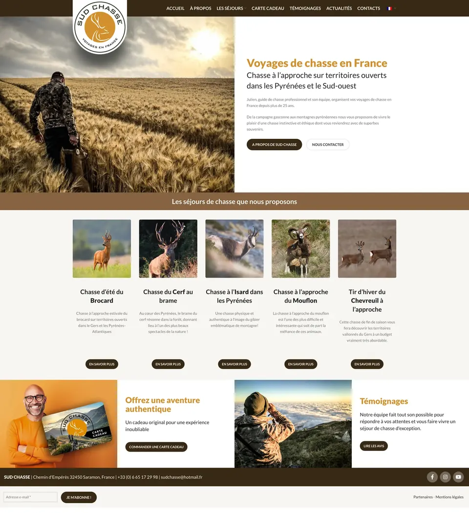 Page d’accueil du site Sud Chasse