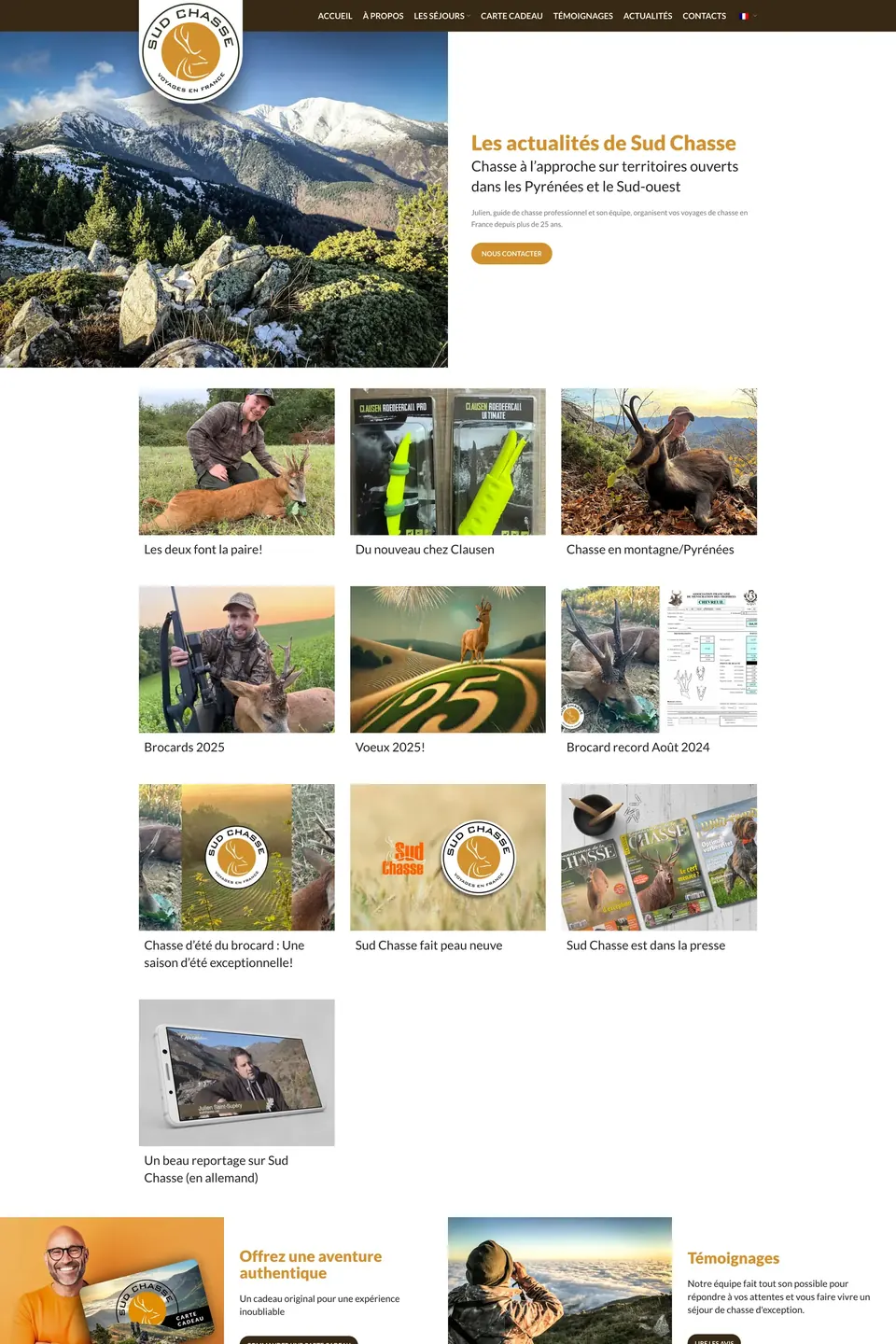 Page Actualités du site Sud Chasse