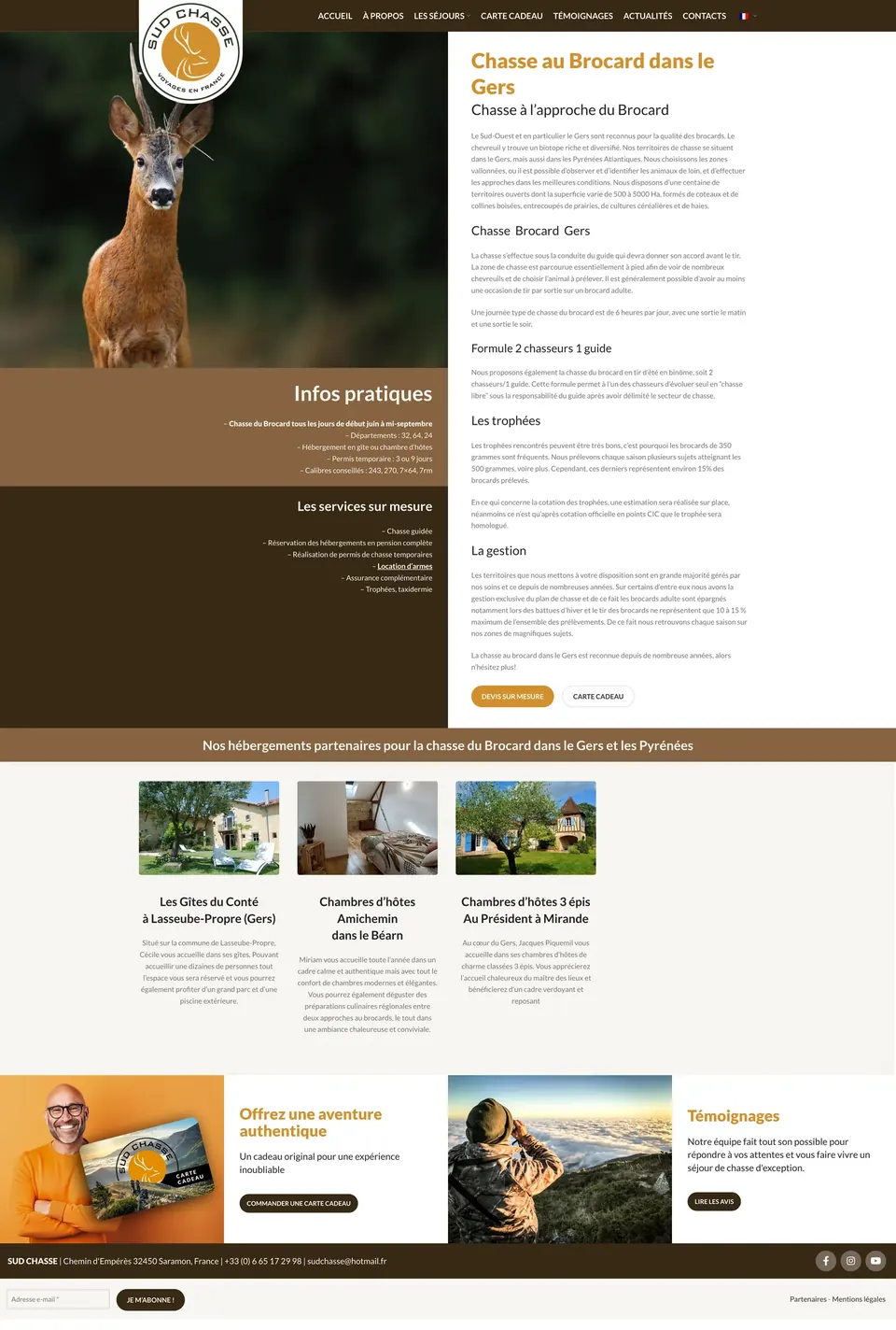 Page consacrée à la chasse d’été du brocard sur le site Sud Chasse