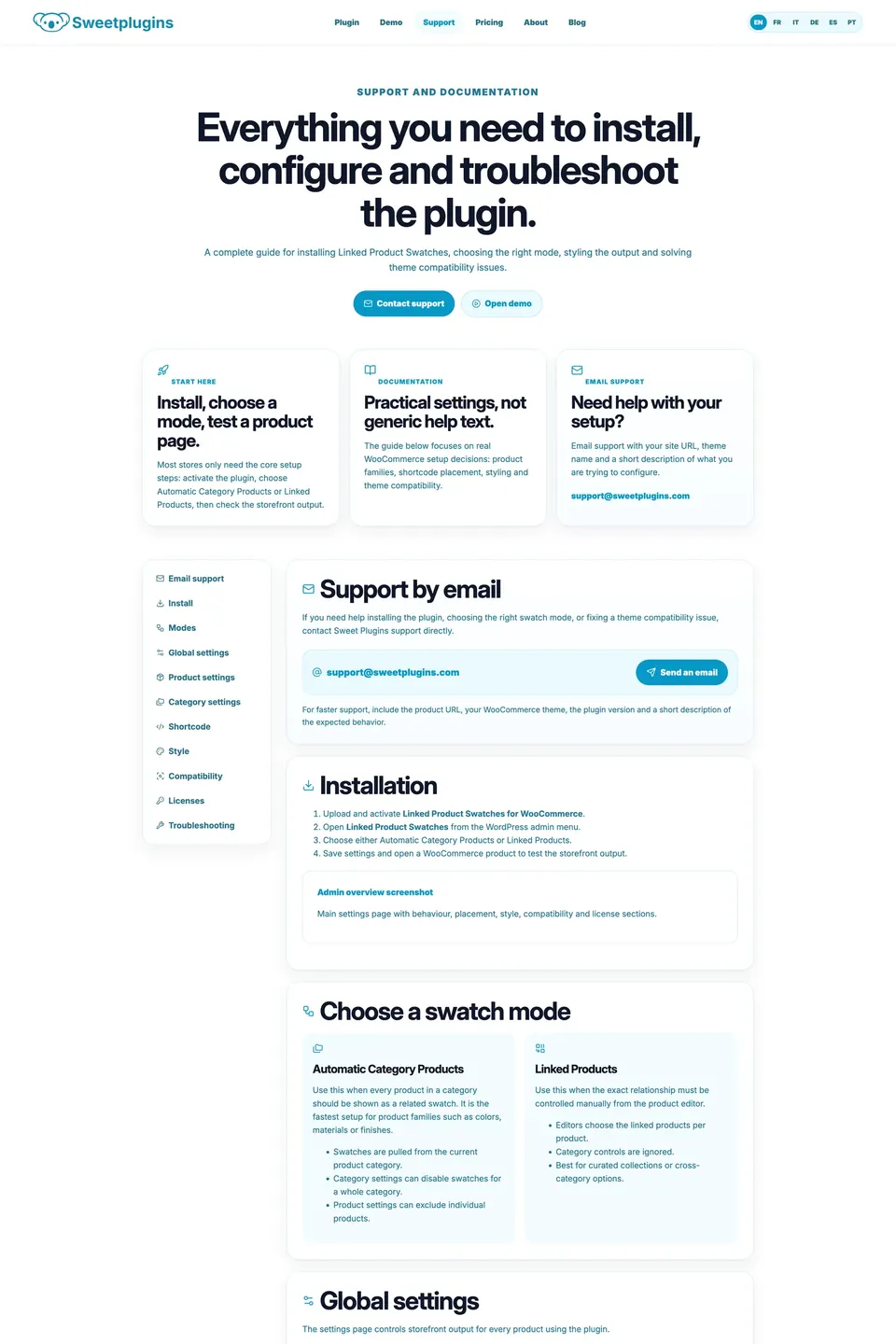 Documentation et support de Sweet Plugins