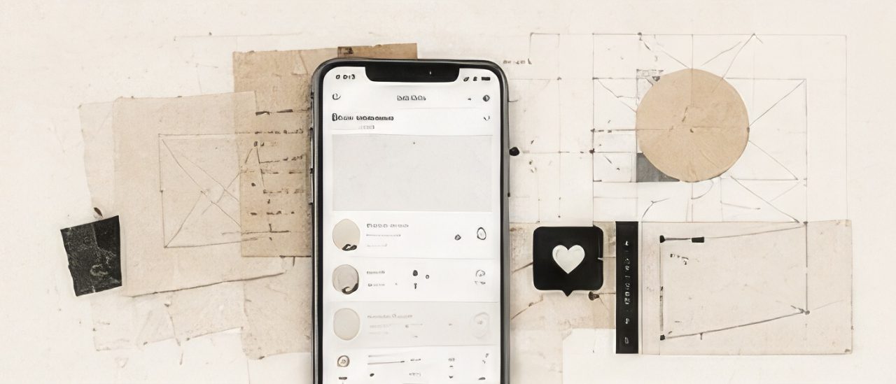 Collage smartphone et réseaux sociaux — ce que la présence en ligne demande vraiment