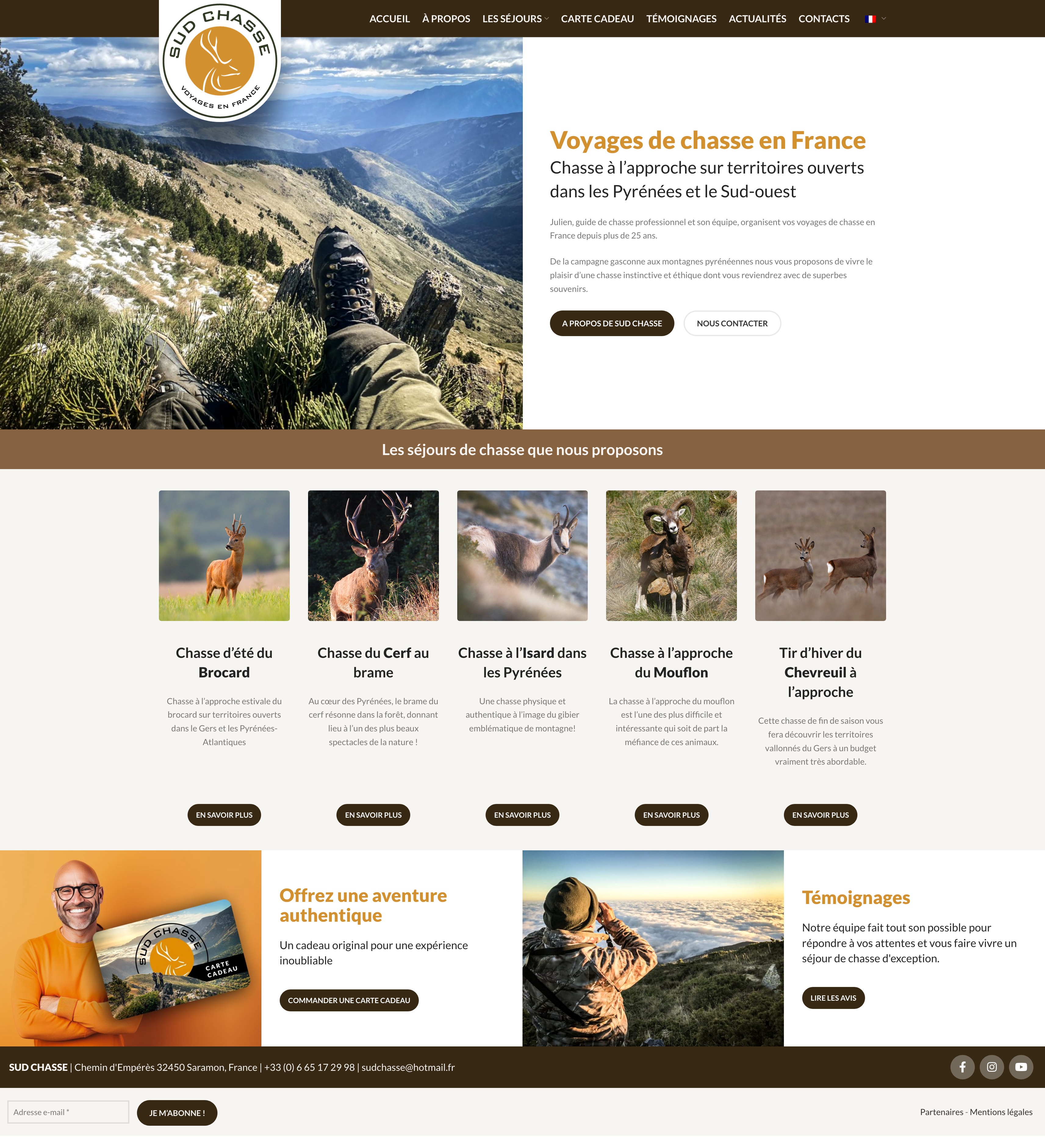 Sud Chasse — Chasse éthique — identité, site multilingue et vente de séjours