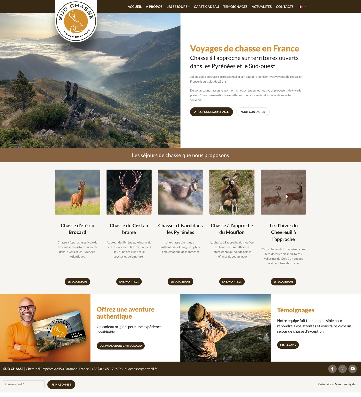 Sud Chasse — Chasse éthique — identité, site multilingue et vente de séjours